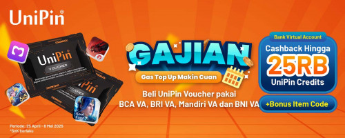 Promo GAJIAN - Beli UniPin Voucher Pakai Bank VA Cashback Hingga 25 Ribu UniPin Credits dan Bonus Item Code